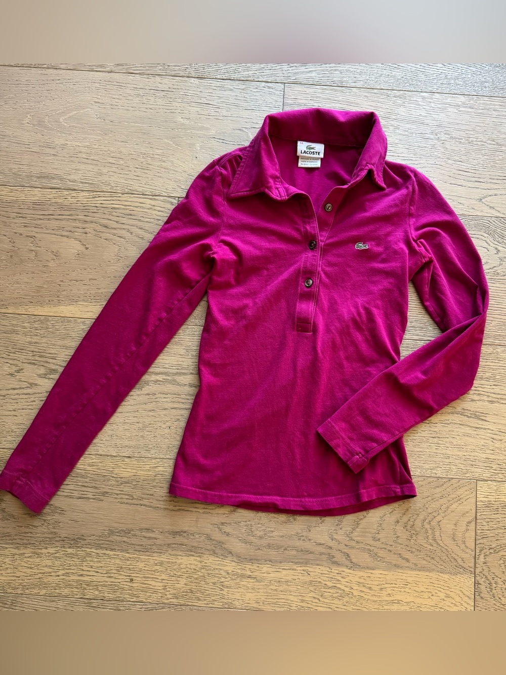 Lacoste Long-Sleeve Polo in Fuchsia - women’s size 34/US XS